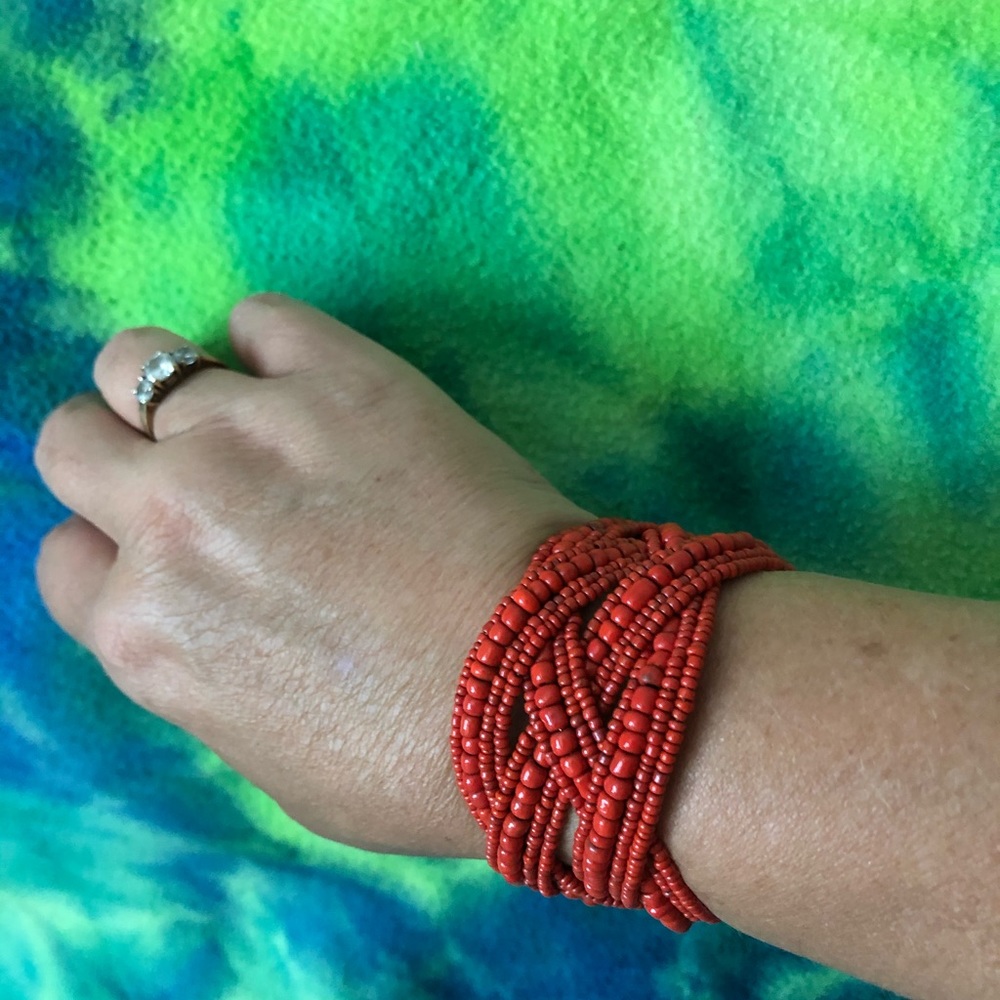 Vintage Orange Beaded Statement Bracelet - image 1